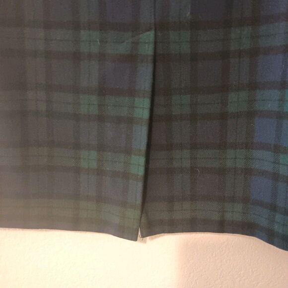 Vtg Chadwicks of Boston 14P Tartan Plaid Wool Blend Pencil Skirt Navy Green Midi - Picture 7 of 11
